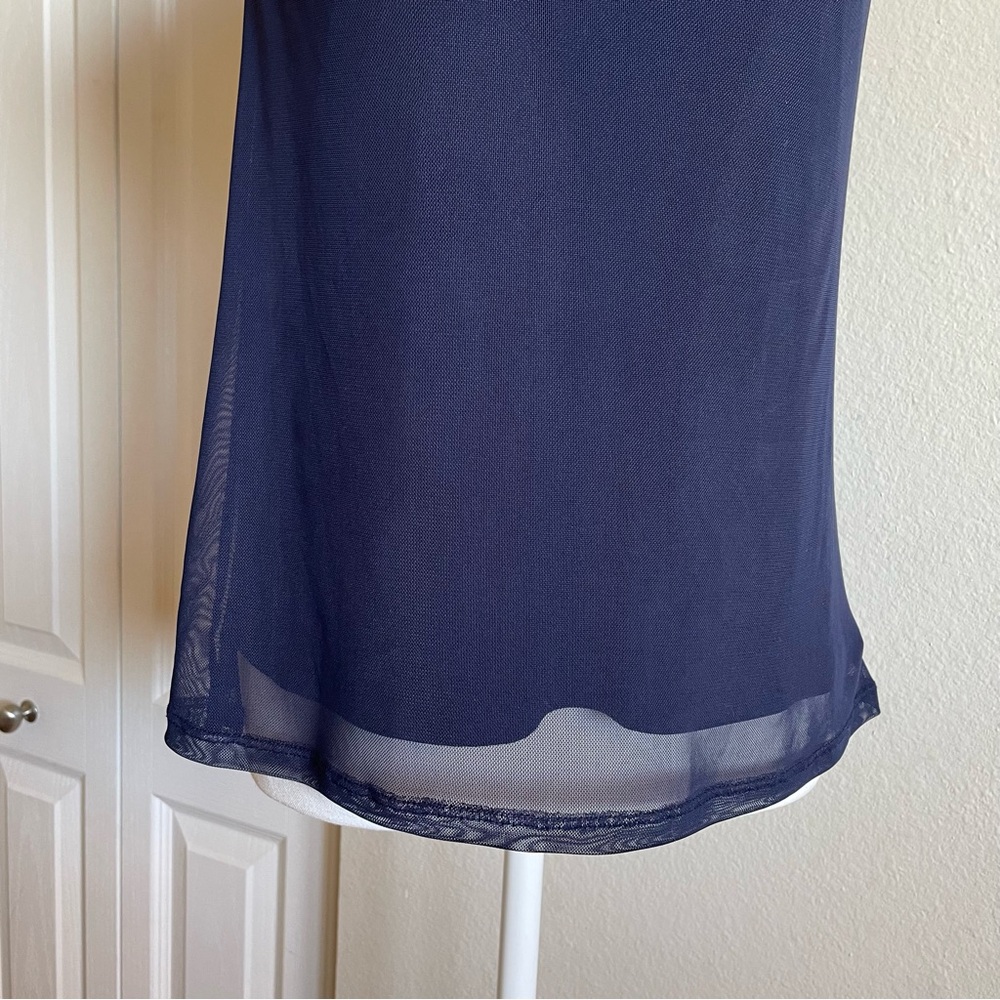 Halogen Mesh Sleeveless Top Women’s S Navy Blue Cowl Neck Layered Career Office - Picture 4 of 11